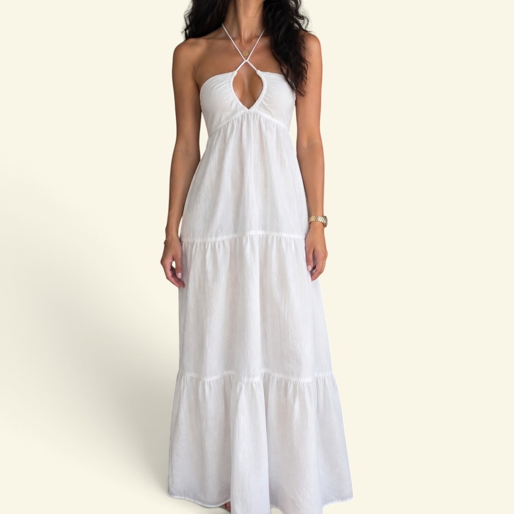 Princess Polly White Lincoln Linen Halter Maxi Dress Summer Bride Cotton Size 4